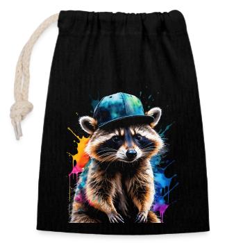 Raccoon Snapback Cap Colorful Animal Design Print - Closable cotton gift bag (14x20cm) - black - Front