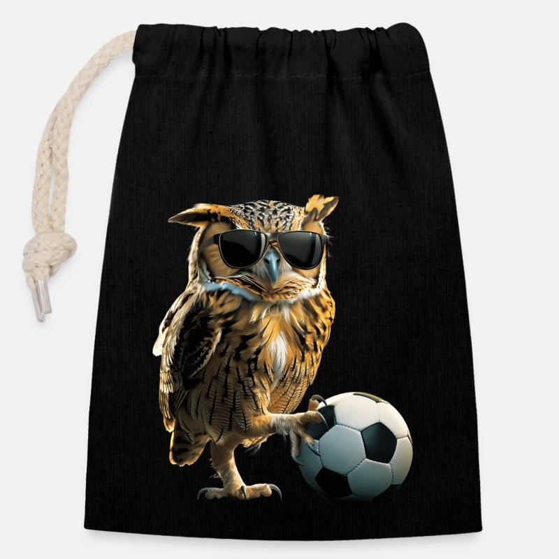 Hibou - Sac cadeau en coton avec cordon (14 x 20 cm) - noir