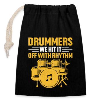 Trommler Wir verstehen uns gut mit Rhythmus Drumming Drum D - Verschließbarer Geschenkbeutel aus Baumwolle (14x20cm) - Schwarz - Vorne