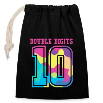 10th Birthday Ten Year of Birth Date of Birth Date of Birth - Closable cotton gift bag (14x20cm) - black - Front