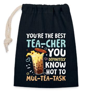 You’re The Best Tea-cher für einen Bubble Tea - Verschließbarer Geschenkbeutel aus Baumwolle (14x20cm) - Navy - Vorne