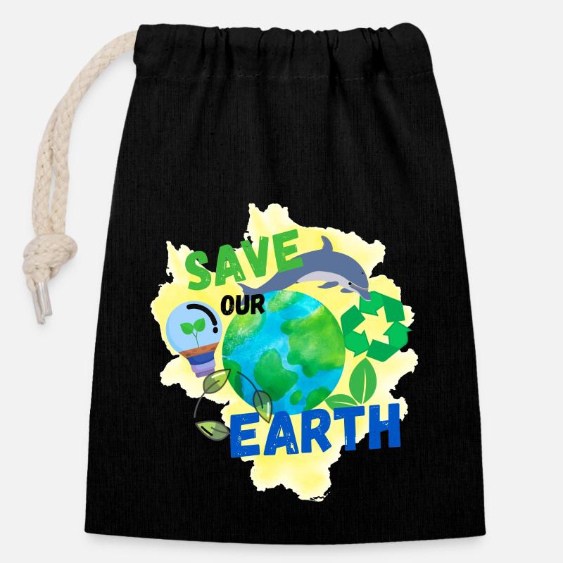 Save Our Earth - Closable cotton gift bag (14x20cm) - black