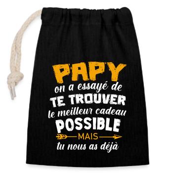 Papy On A Essayé De Te Trouver Le Meilleur Cadeau - Sac cadeau en coton avec cordon (14 x 20 cm) - noir - Devant