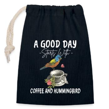 A Good Day Starts With Coffee And Hummingbird - Closable cotton gift bag (14x20cm) - navy - Front