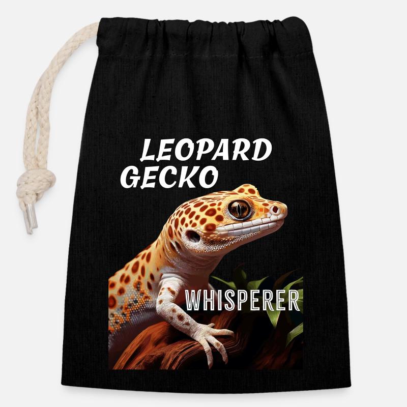 LEOPARD GECKO WHISPERER - Verschließbarer Geschenkbeutel aus Baumwolle (14x20cm) - Schwarz