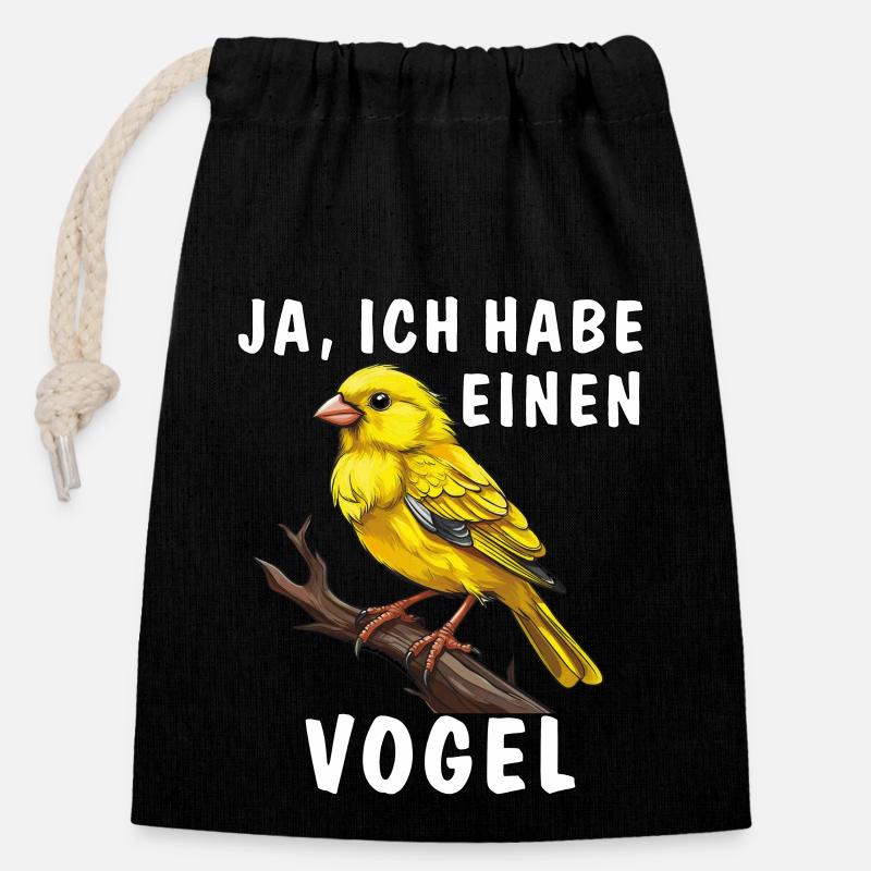 , J’AI UN OISEAU - Sac cadeau en coton avec cordon (14 x 20 cm) - noir