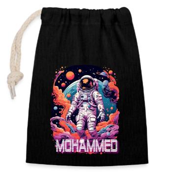 MOHAMMED – Beautiful Boy Name With & Astronaut - Closable cotton gift bag (14x20cm) - black - Front