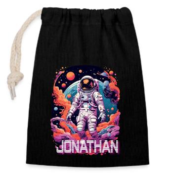 JONATHAN - Schöner Jungen Name mit & Astronaut - Verschließbarer Geschenkbeutel aus Baumwolle (14x20cm) - Schwarz - Vorne