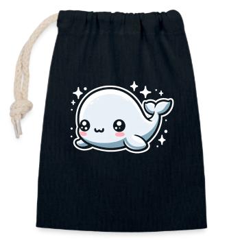 Béluga, animal, aquariophile, cétologue marin - Sac cadeau en coton avec cordon (14 x 20 cm) - bleu marine - Devant