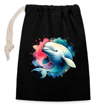Beluga whale cetologist ocean mammal marine - Closable cotton gift bag (14x20cm) - black - Front
