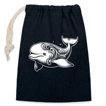 Béluga, créatures marines, baleine, kétologie marine - Sac cadeau en coton avec cordon (14 x 20 cm) - bleu marine - Devant