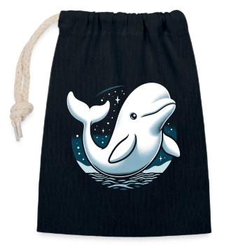 Béluga, animal marin, aquariophilie, cétologie - Sac cadeau en coton avec cordon (14 x 20 cm) - bleu marine - Devant