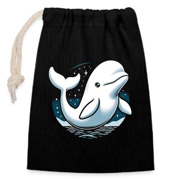 Beluga whale marine animal aquarist cetology - Closable cotton gift bag (14x20cm) - black - Front