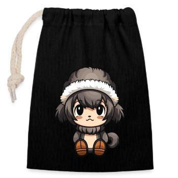 Singe Hiver Bande Dessinée Mignon - Sac cadeau en coton avec cordon (14 x 20 cm) - noir - Devant