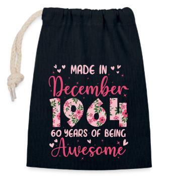 Décembre 1964 Anniversaire 60 Ans Pour Femmes - Sac cadeau en coton avec cordon (14 x 20 cm) - bleu marine - Devant