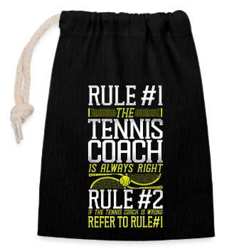 Funny Tennis Player Racket Coach - Closable cotton gift bag (14x20cm) - black - Front