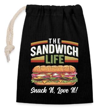 Sandwich Life Snack It Love It - Verschließbarer Geschenkbeutel aus Baumwolle (14x20cm) - Schwarz - Vorne