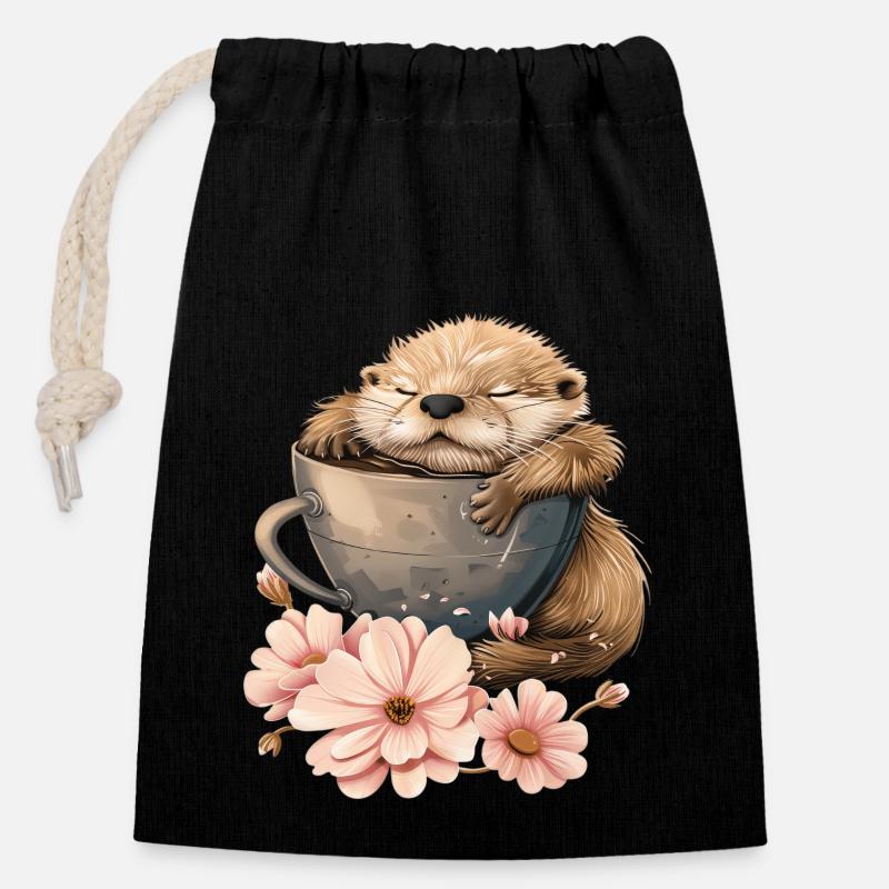 Otter - Closable cotton gift bag (14x20cm) - black