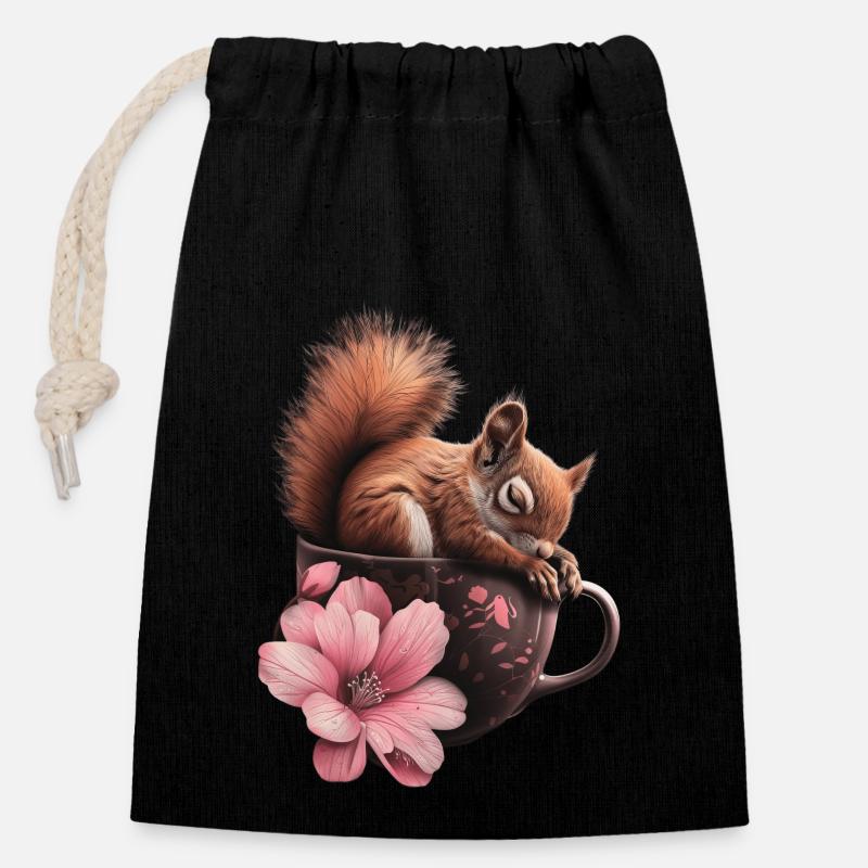 Eichhörnchen - Verschließbarer Geschenkbeutel aus Baumwolle (14x20cm) - Schwarz