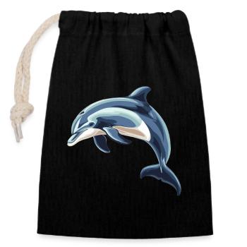 Dolphin Delfine Delfin - Verschließbarer Geschenkbeutel aus Baumwolle (14x20cm) - Schwarz - Vorne