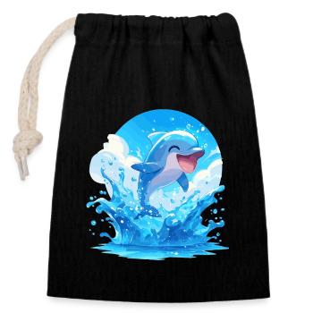 Dolphin Delfine Delfin - Verschließbarer Geschenkbeutel aus Baumwolle (14x20cm) - Schwarz - Vorne