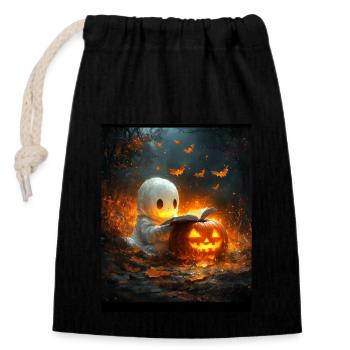 Halloween Geschenk Frauen Geist Männer Kinder Deko - Verschließbarer Geschenkbeutel aus Baumwolle (14x20cm) - Schwarz - Vorne