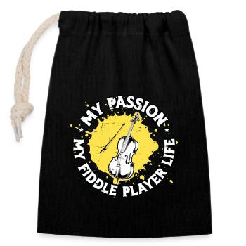 Fiddle Player Ma passion Mon violoniste - Sac cadeau en coton avec cordon (14 x 20 cm) - noir - Devant