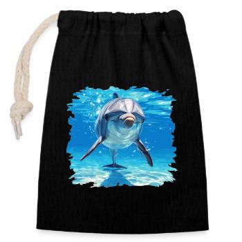 Dolphin Delfine Delfin - Verschließbarer Geschenkbeutel aus Baumwolle (14x20cm) - Schwarz - Vorne