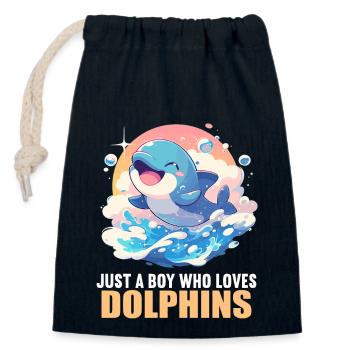 Dolphin Delfine Delfin - Verschließbarer Geschenkbeutel aus Baumwolle (14x20cm) - Navy - Vorne