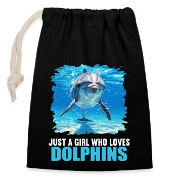 Dolphin Delfine Delfin - Verschließbarer Geschenkbeutel aus Baumwolle (14x20cm) - Schwarz - Vorne