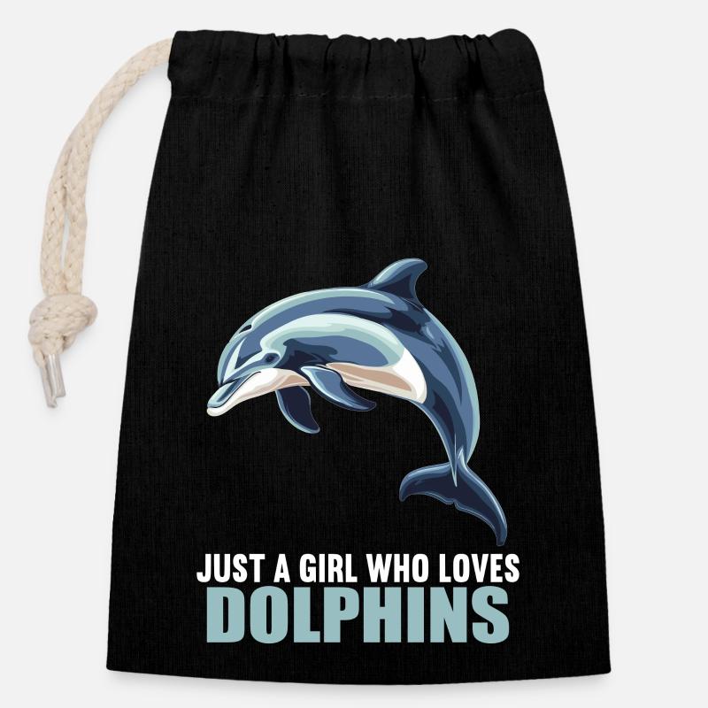 Dolphin Delfine Delfin - Verschließbarer Geschenkbeutel aus Baumwolle (14x20cm) - Schwarz