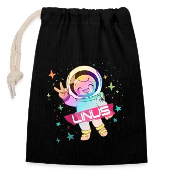 LINUS - Beau nom de garçon avec astronaute mignon - Sac cadeau en coton avec cordon (14 x 20 cm) - noir - Devant