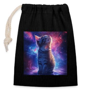 Cat - Closable cotton gift bag (14x20cm) - black - Front