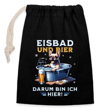 Eisbad und Bier French Bulldog Fun Design - Verschließbarer Geschenkbeutel aus Baumwolle (14x20cm) - Schwarz - Vorne