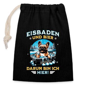 Eisbaden - Französische Bulldogge trinkt gern Bier - Verschließbarer Geschenkbeutel aus Baumwolle (14x20cm) - Schwarz - Vorne