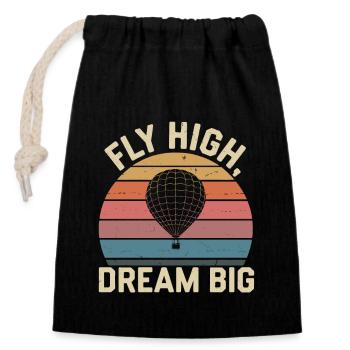 Fly High Dream Big Hot Air Balloon Inspiration - Sac cadeau en coton avec cordon (14 x 20 cm) - noir - Devant
