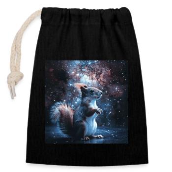 Écureuil - Sac cadeau en coton avec cordon (14 x 20 cm) - noir - Devant