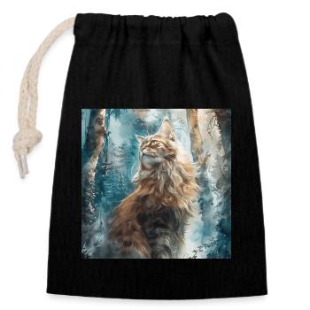 Cat - Closable cotton gift bag (14x20cm) - black - Front