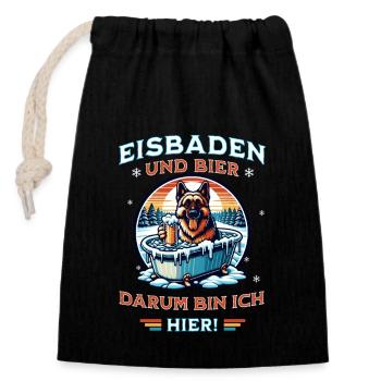 Eisbaden Schäferhund Bier Design Winterspaß - Verschließbarer Geschenkbeutel aus Baumwolle (14x20cm) - Schwarz - Vorne