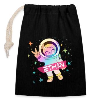 ETHAN - Beau nom de garçon avec astronaute mignon - Sac cadeau en coton avec cordon (14 x 20 cm) - noir - Devant