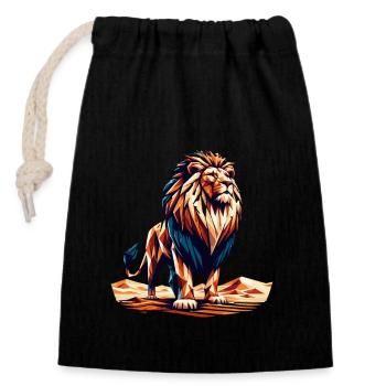 Polygon Lion Design Powerful Animal Artwork - Closable cotton gift bag (14x20cm) - black - Front