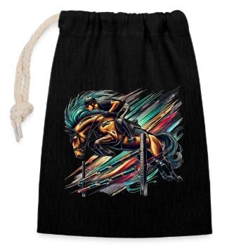 show jumpers - Closable cotton gift bag (14x20cm) - black - Front