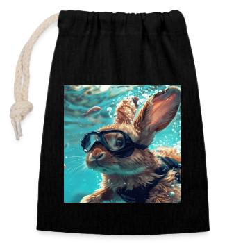 Rabbit - Closable cotton gift bag (14x20cm) - black - Front