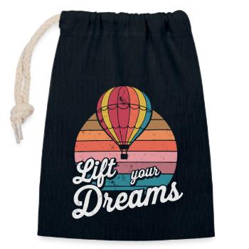 Citation d’inspiration pour montgolfière Lift Your Dreams - Sac cadeau en coton avec cordon (14 x 20 cm) - bleu marine - Devant