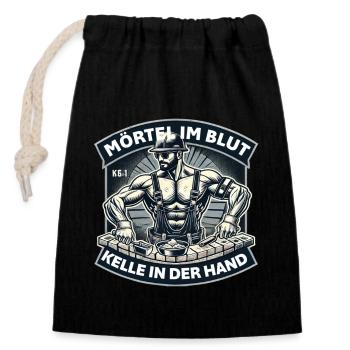 Mortier dans le sang, truelle à la main - Sac cadeau en coton avec cordon (14 x 20 cm) - noir - Devant