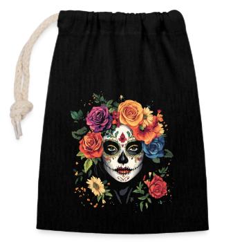 La Catrina colorée avec des roses et des fleurs - Sac cadeau en coton avec cordon (14 x 20 cm) - noir - Devant
