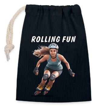 FRAU ROLLSCHUHE ROLLING FUN - Verschließbarer Geschenkbeutel aus Baumwolle (14x20cm) - Navy - Vorne