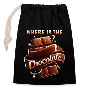 WHERE IS THE CHOCOLATE - Closable cotton gift bag (14x20cm) - black - Front