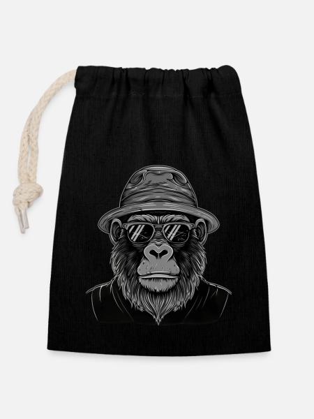Gorilla - Verschließbarer Geschenkbeutel aus Baumwolle (14x20cm) - Schwarz