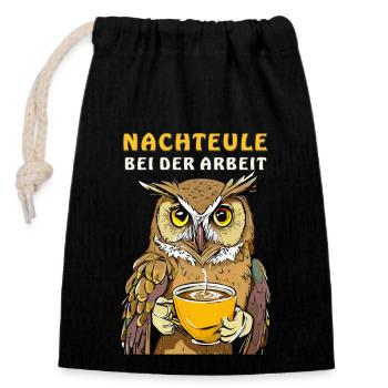 NIGHT OWL AT WORK - Closable cotton gift bag (14x20cm) - black - Front